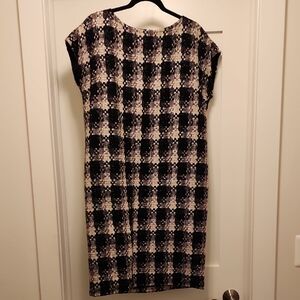 St. John Black and Cream Patterned Midi Dress